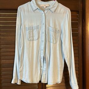LOFT Small thin denim-look button up